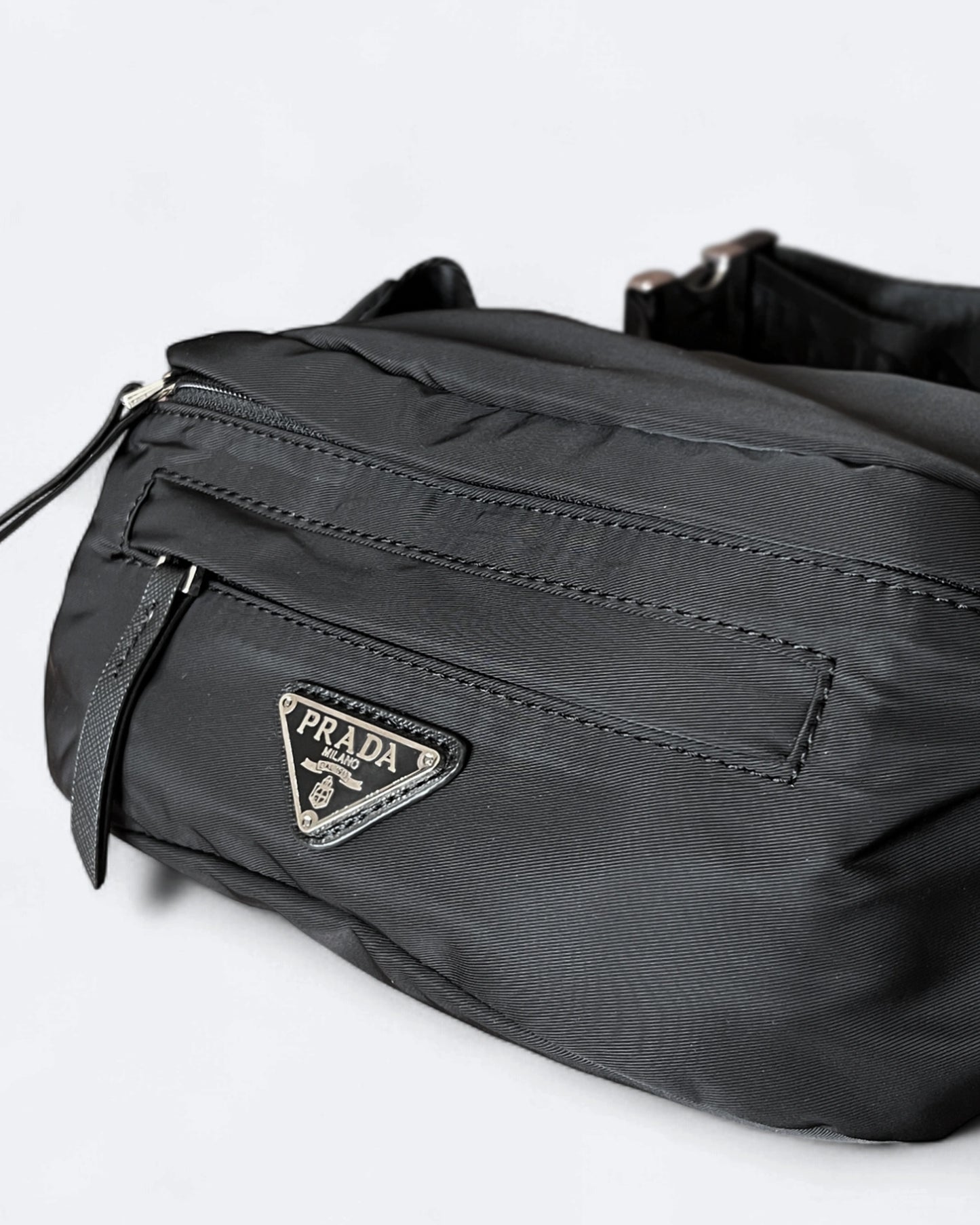 Prada - Metal Logo Crossbody Bag - Black