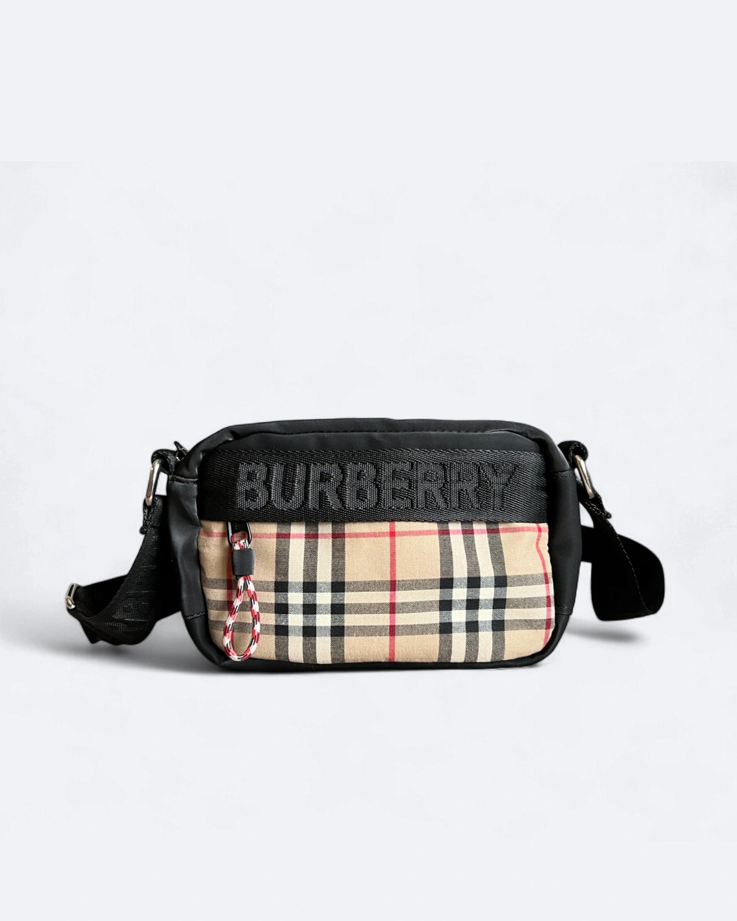 Burberry - Check Pattern Crossbody Bag - Black