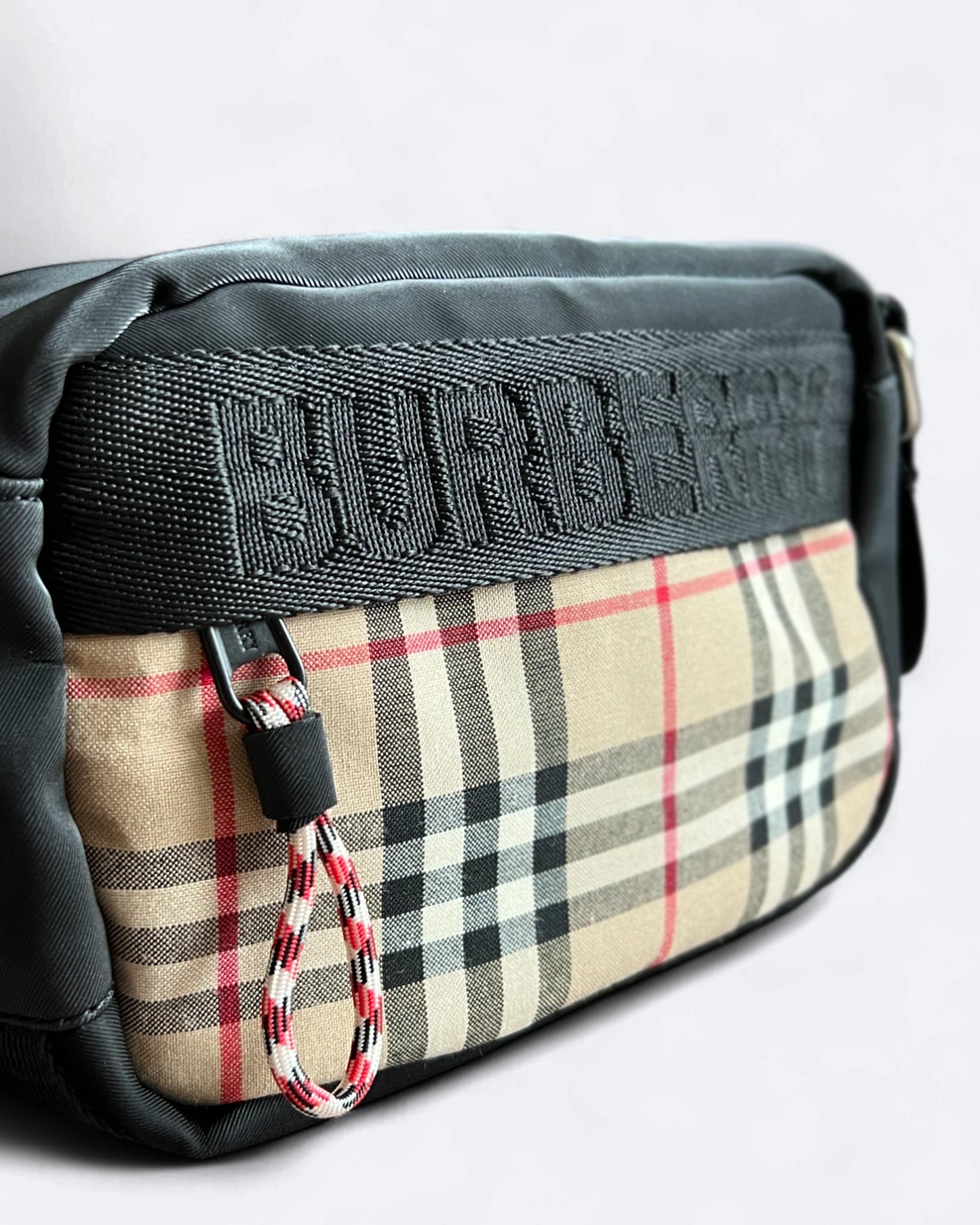 Burberry - Check Pattern Crossbody Bag - Black
