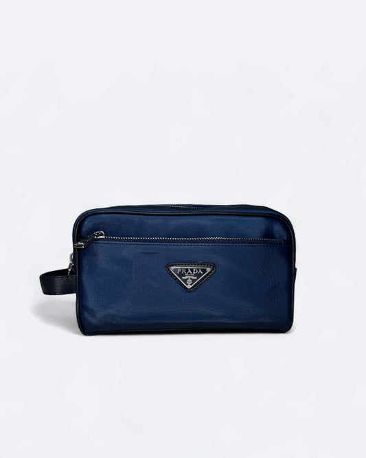 Prada - Logo Plate Hand Pouch Bag - Blue