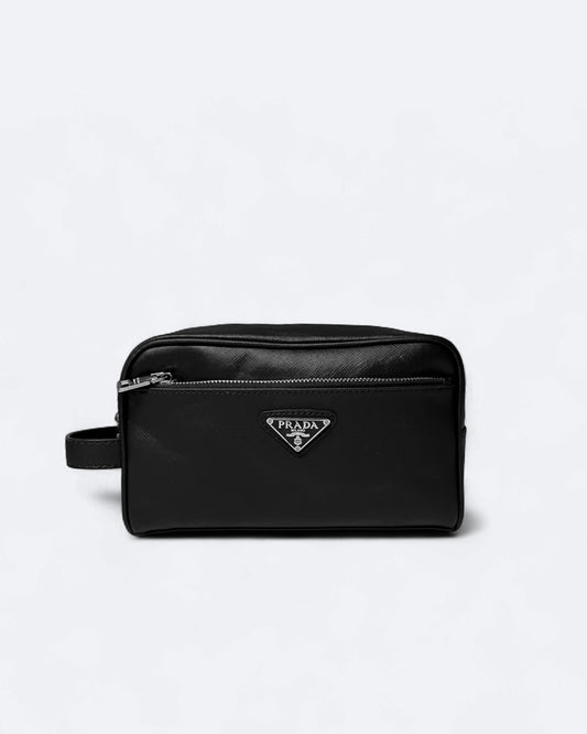 Prada - Logo Plate Hand Pouch Bag - Black