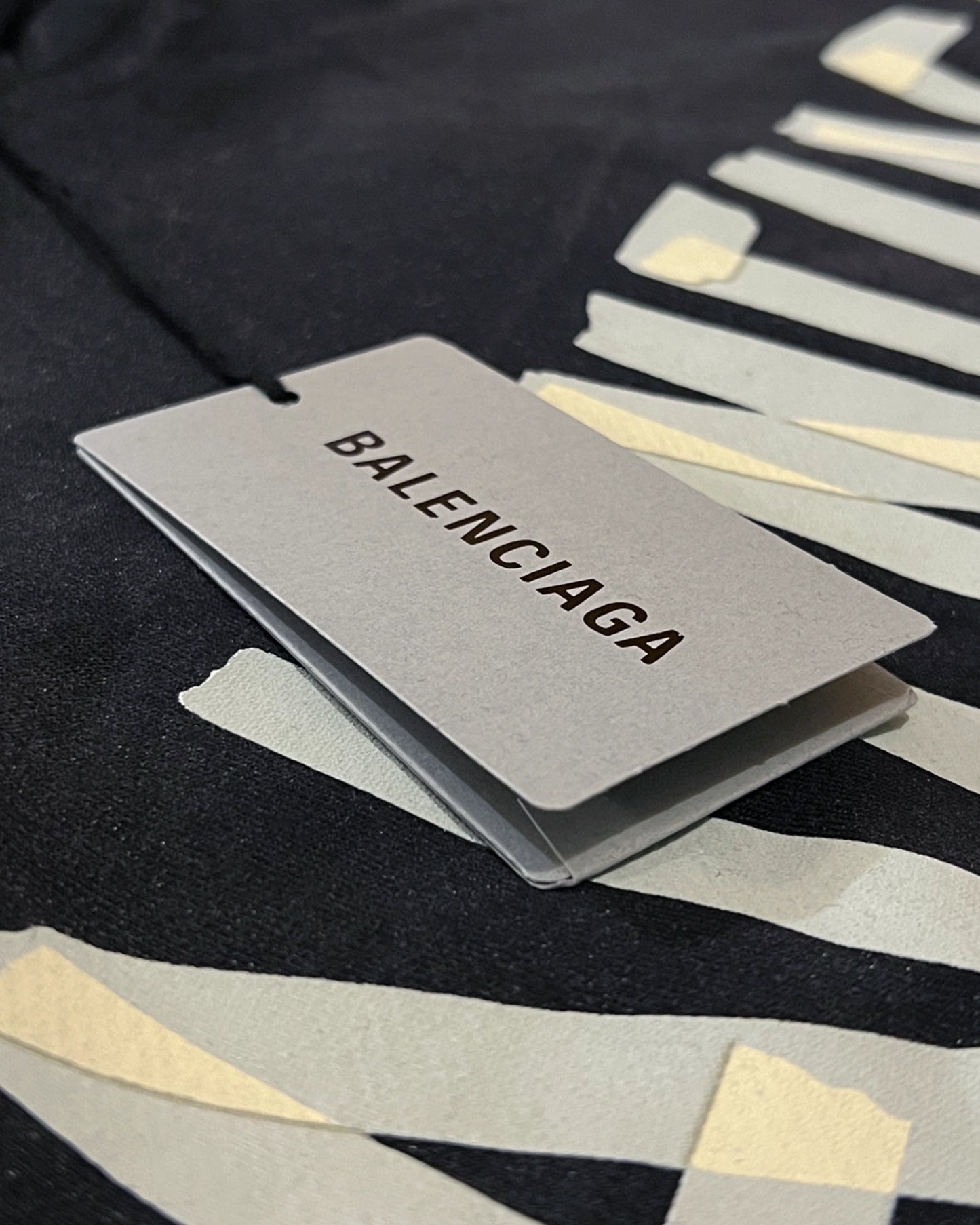 Balenciaga - Yellow Tape Distressed Hoodie - Washed Black