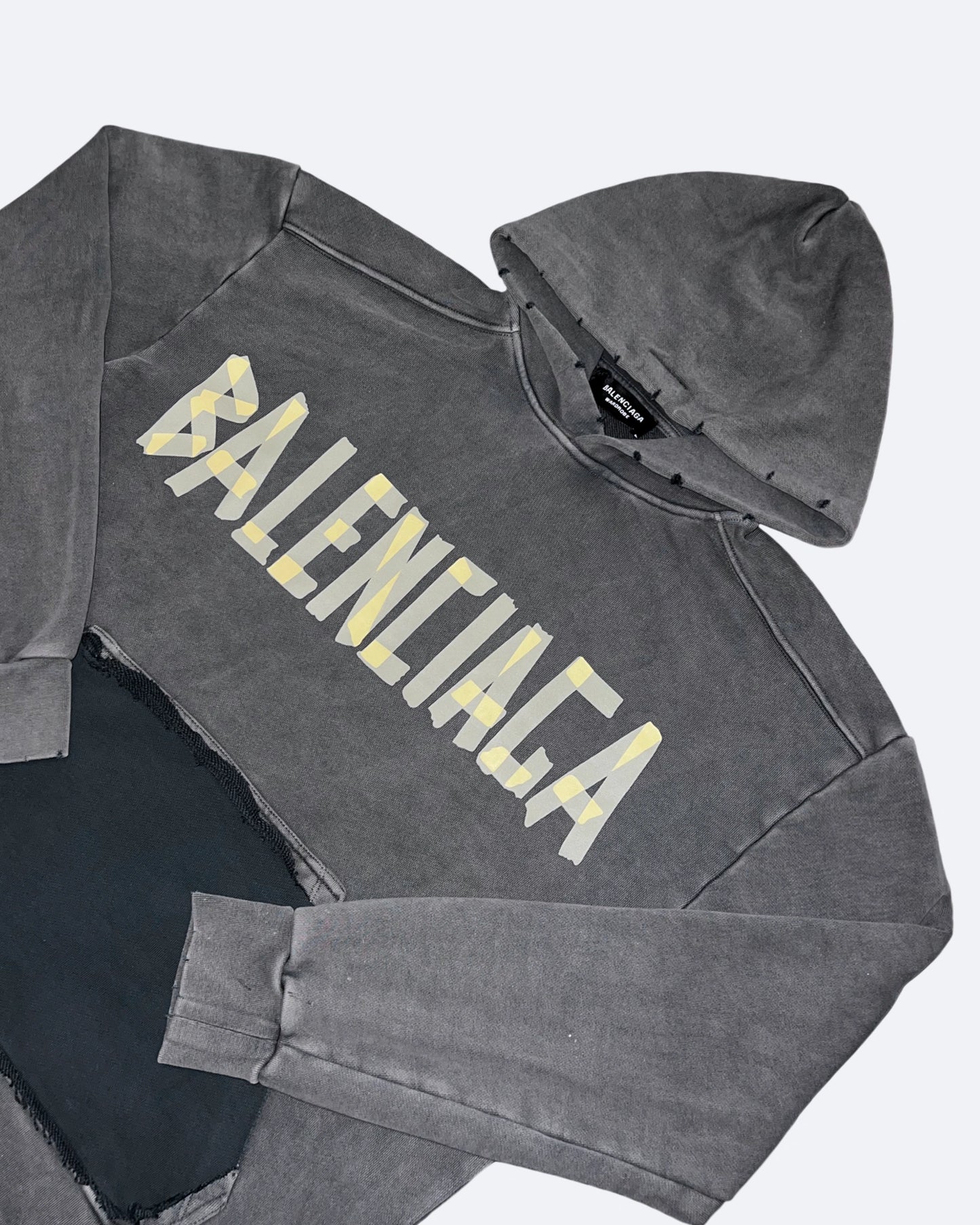 Balenciaga - Yellow Tape Distressed Hoodie - Washed Gray