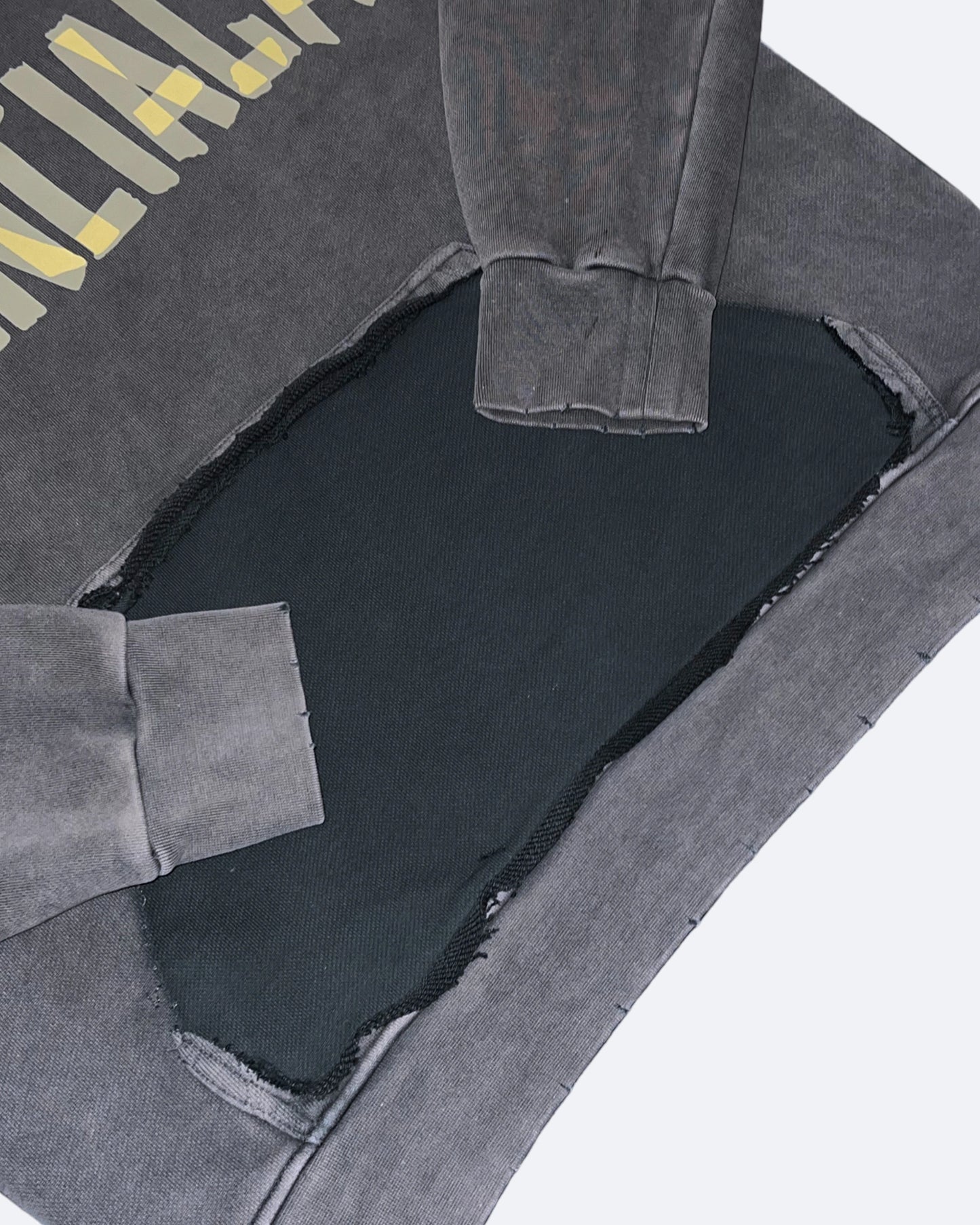 Balenciaga - Yellow Tape Distressed Hoodie - Washed Gray