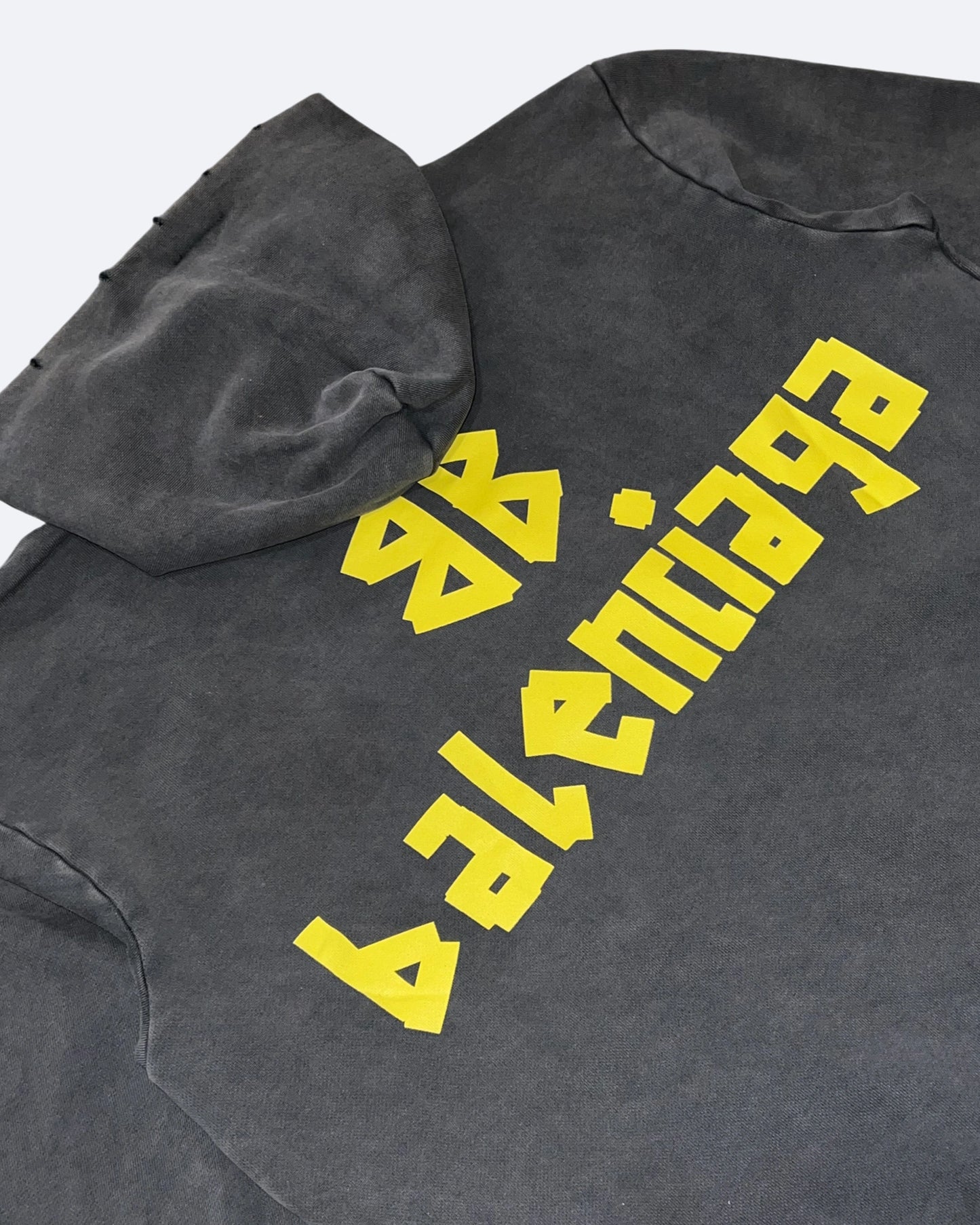 Balenciaga - Yellow Tape Distressed Hoodie - Washed Gray