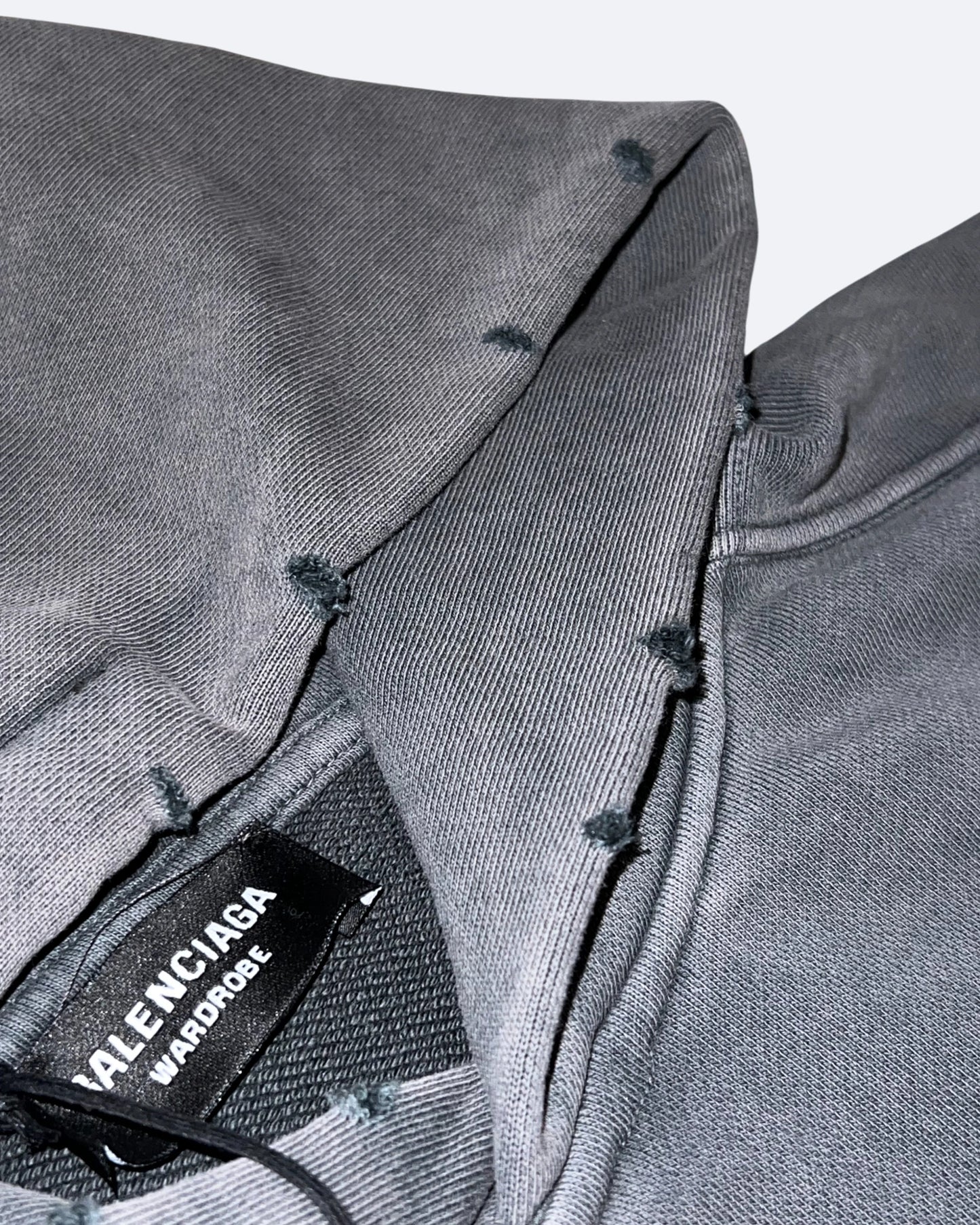 Balenciaga - Yellow Tape Distressed Hoodie - Washed Gray