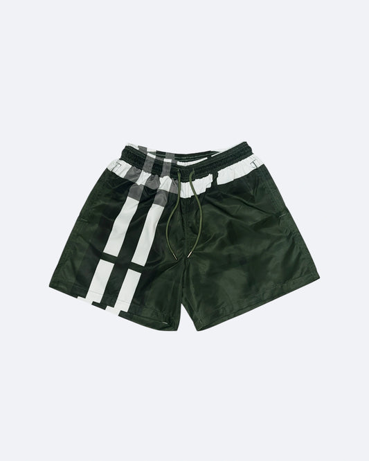Burberry - Check Pattern Swim Shorts - Dark Green