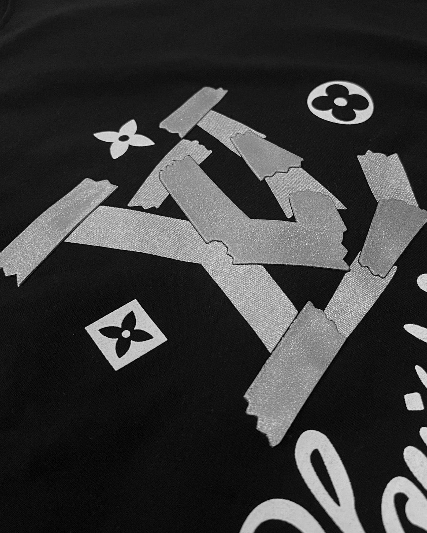 LVTN - Silver Tape Monogram T-Shirt - Black