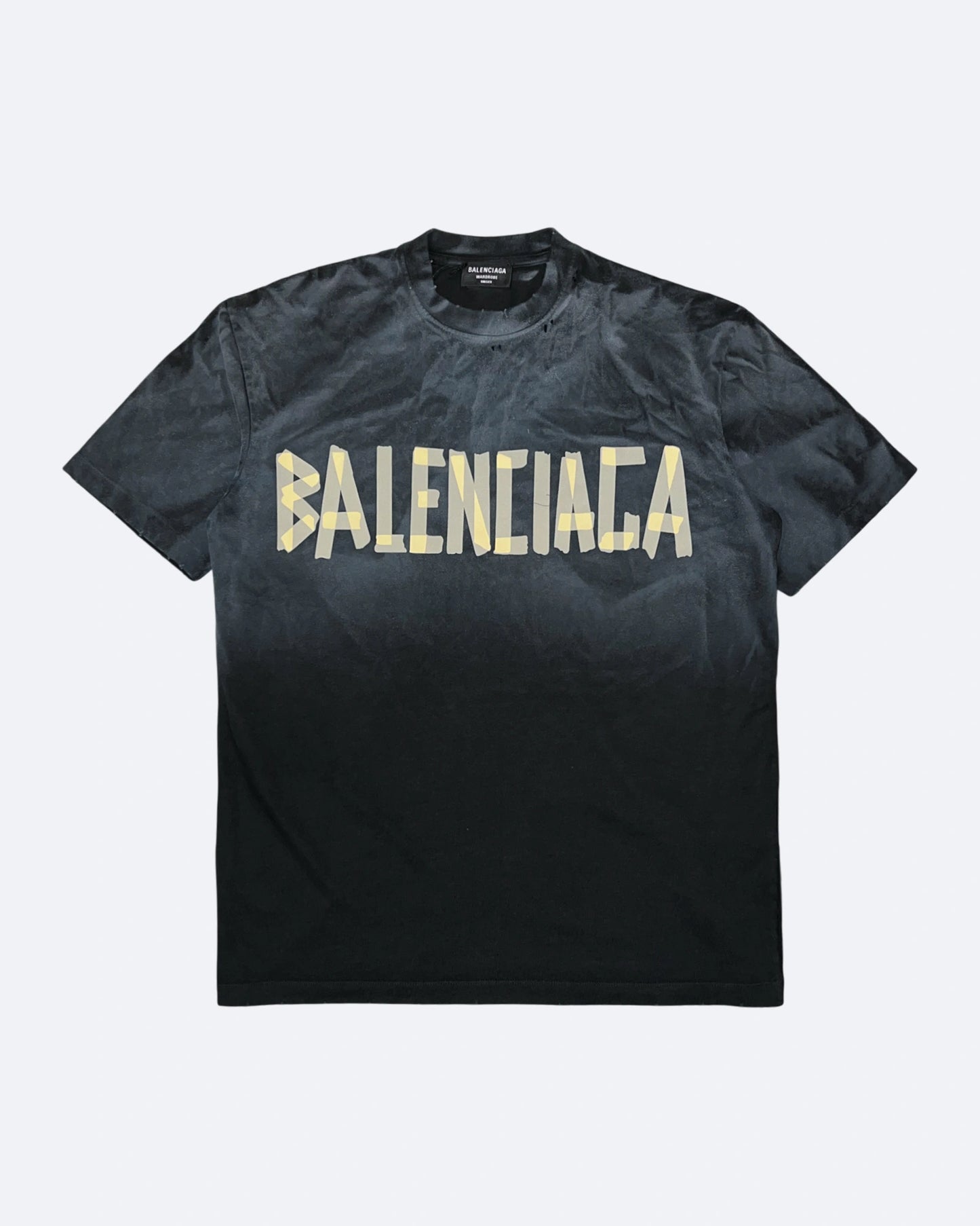 Balenciaga - Yellow Tape Distressed T-Shirt - Washed Black