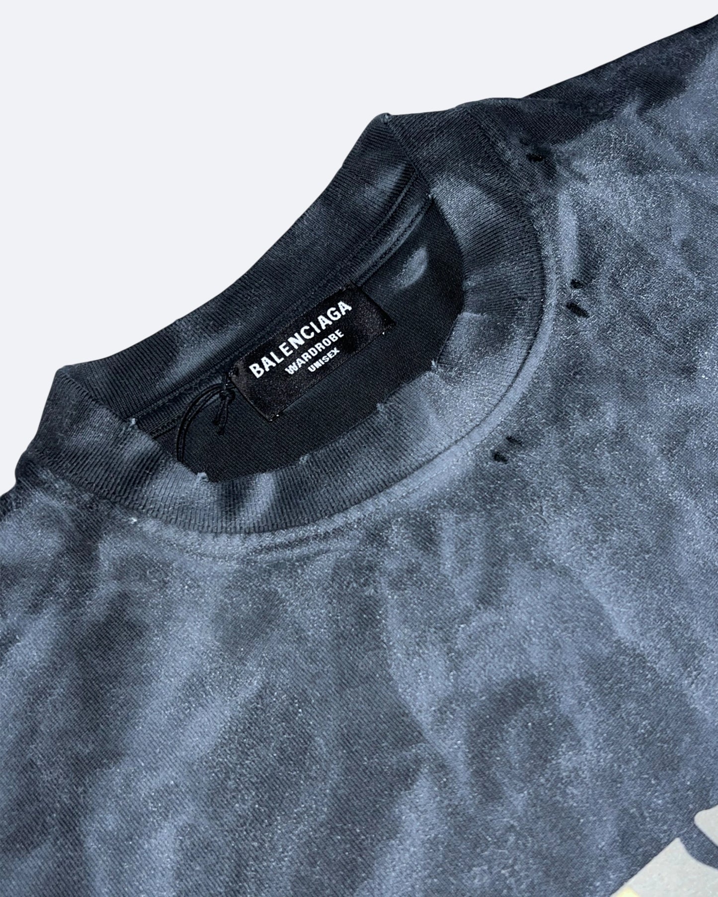 Balenciaga - Yellow Tape Distressed T-Shirt - Washed Black