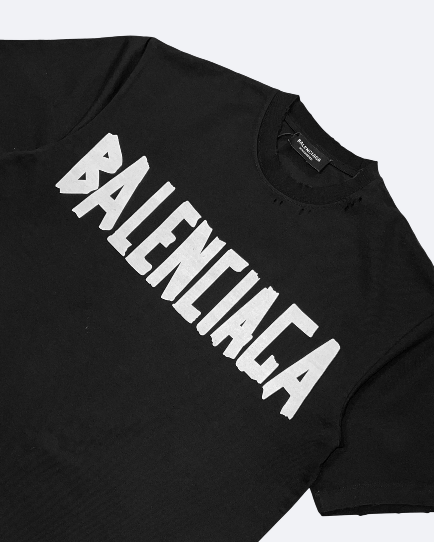 Balenciaga - White Tape Distressed T-Shirt - Black