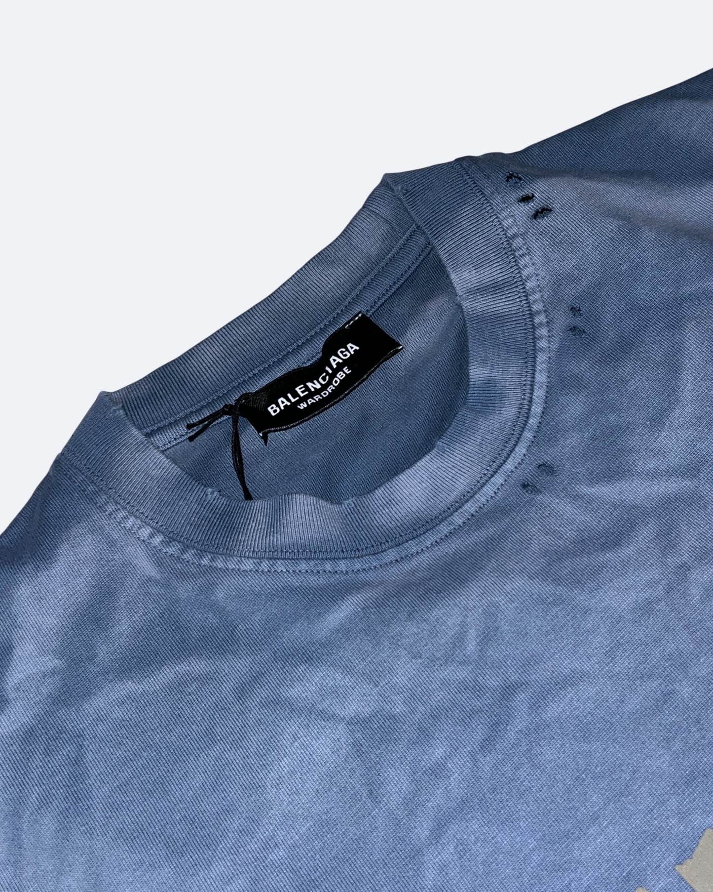 Balenciaga - Yellow Tape Distressed T-Shirt - Washed Blue