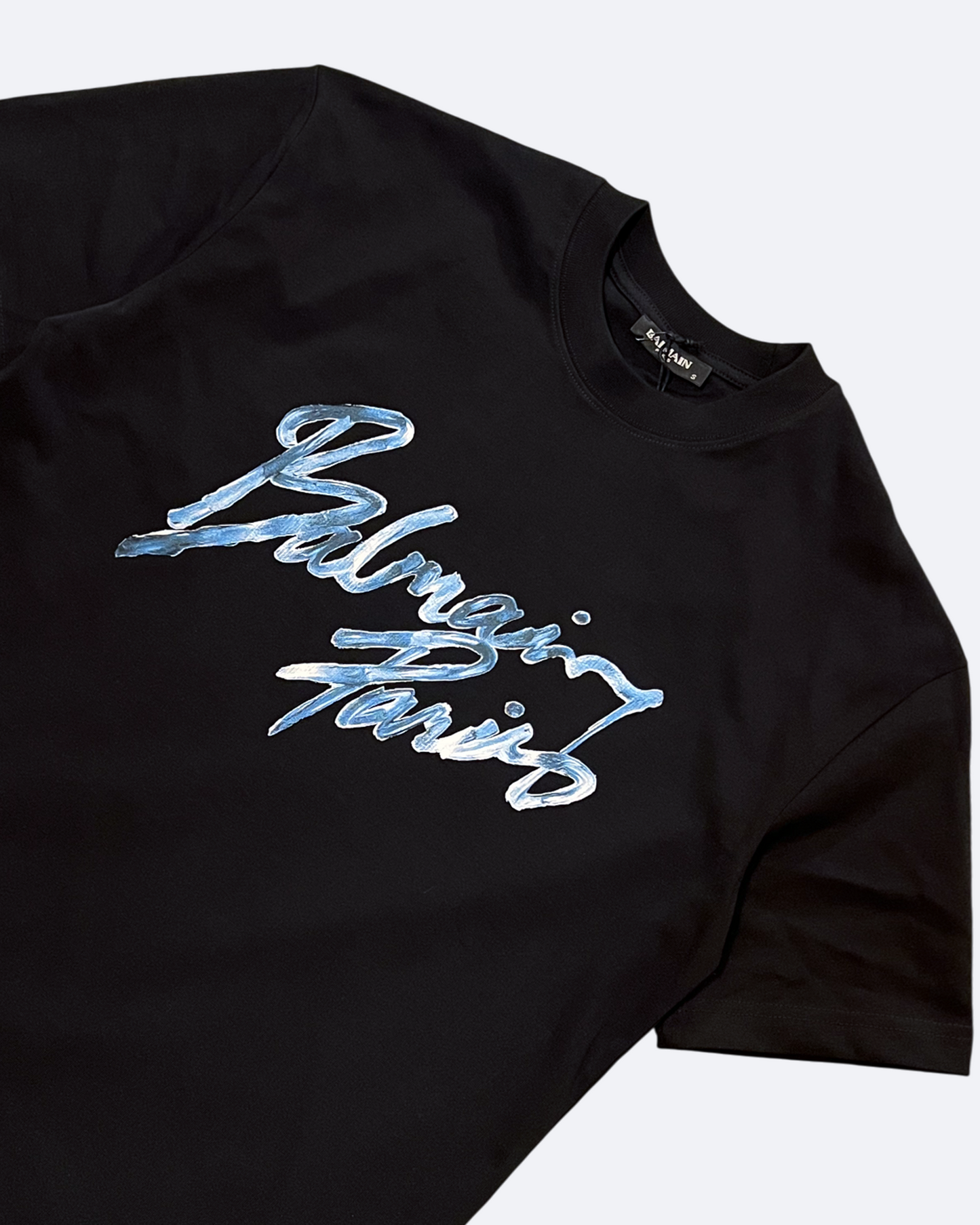 Balmain - Blue Paint Script Logo T-Shirt - Black