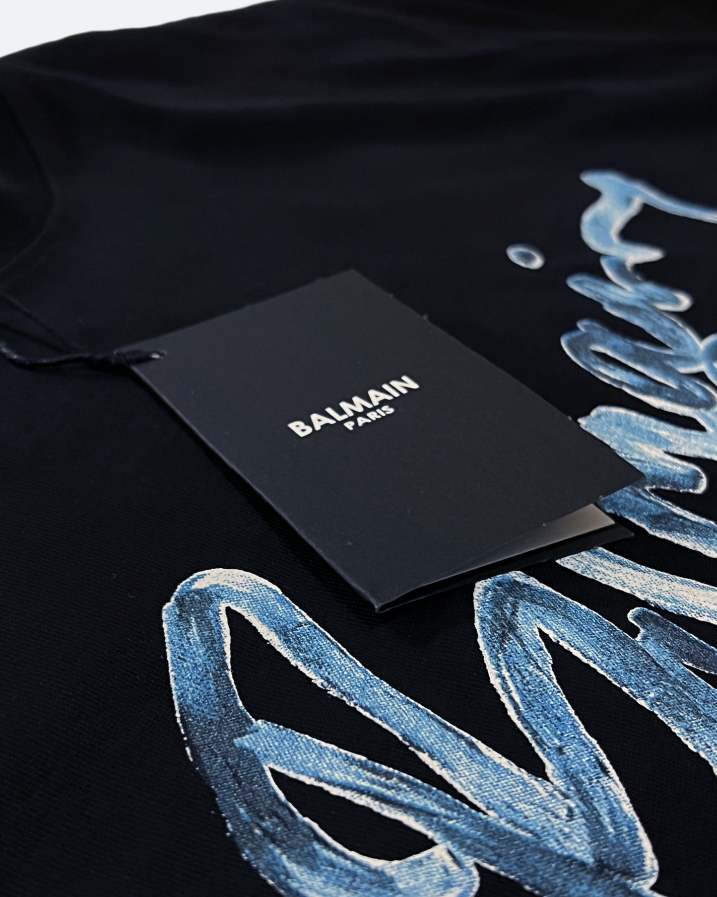 Balmain - Blue Paint Script Logo T-Shirt - Black