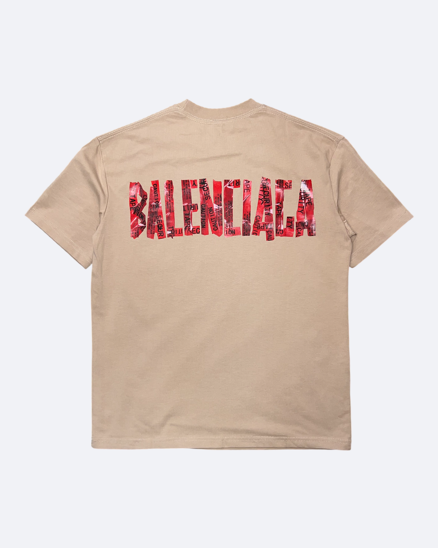 Balenciaga - Red Caution Tape T-Shirt - Beige