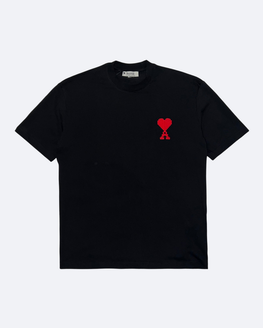 AMI - Red Logo Embroidery T-Shirt - Black