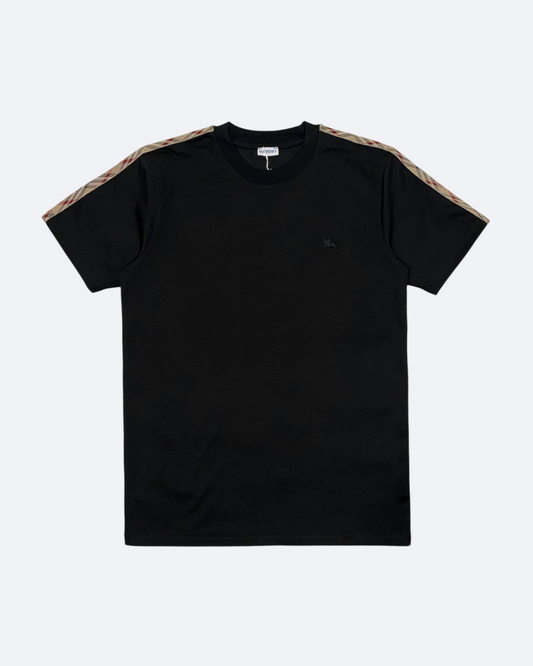 Burberry - Check Stripe Sleeve T-Shirt - Black