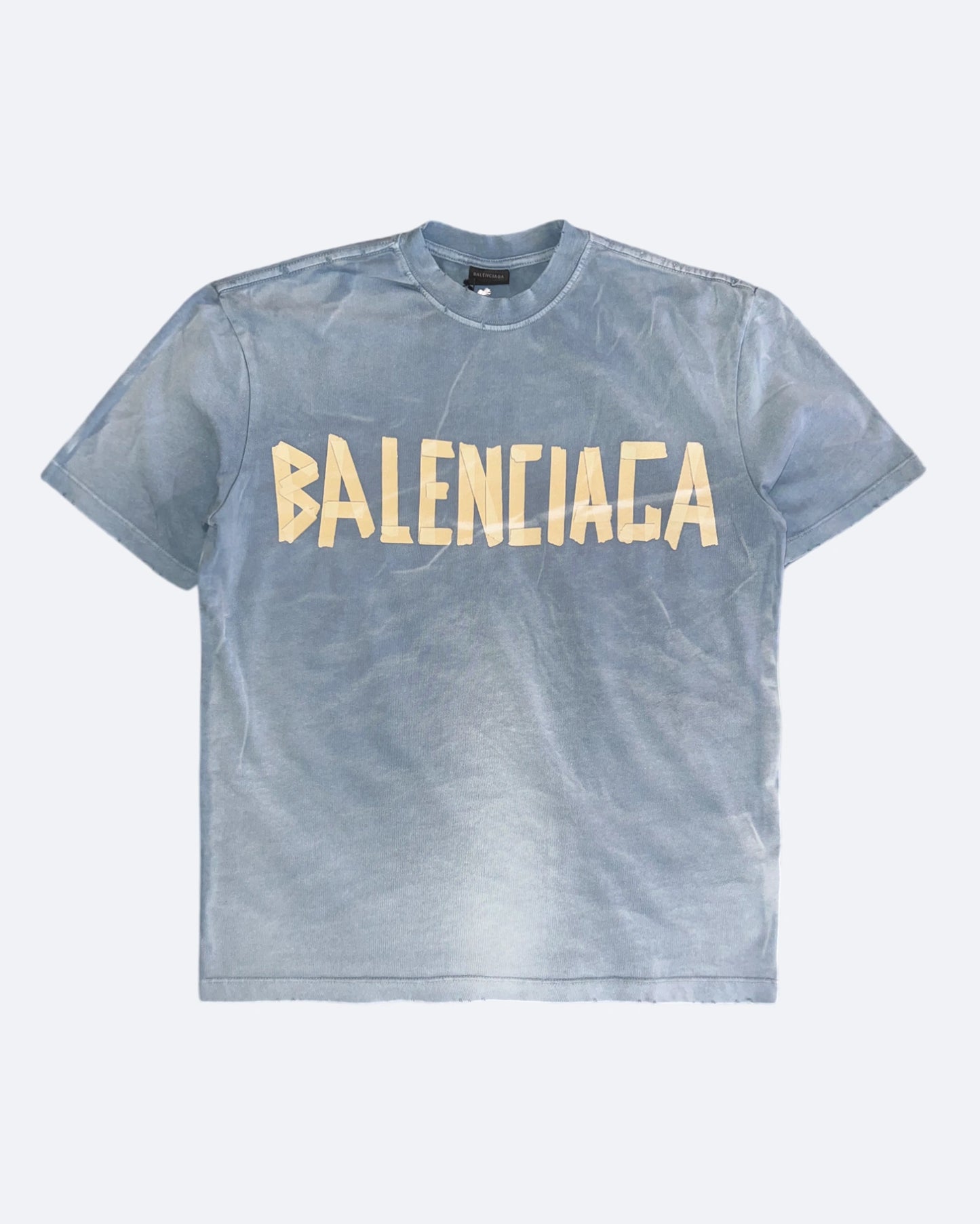 Balenciaga - Yellow Tape T-Shirt - Washed Out Blue