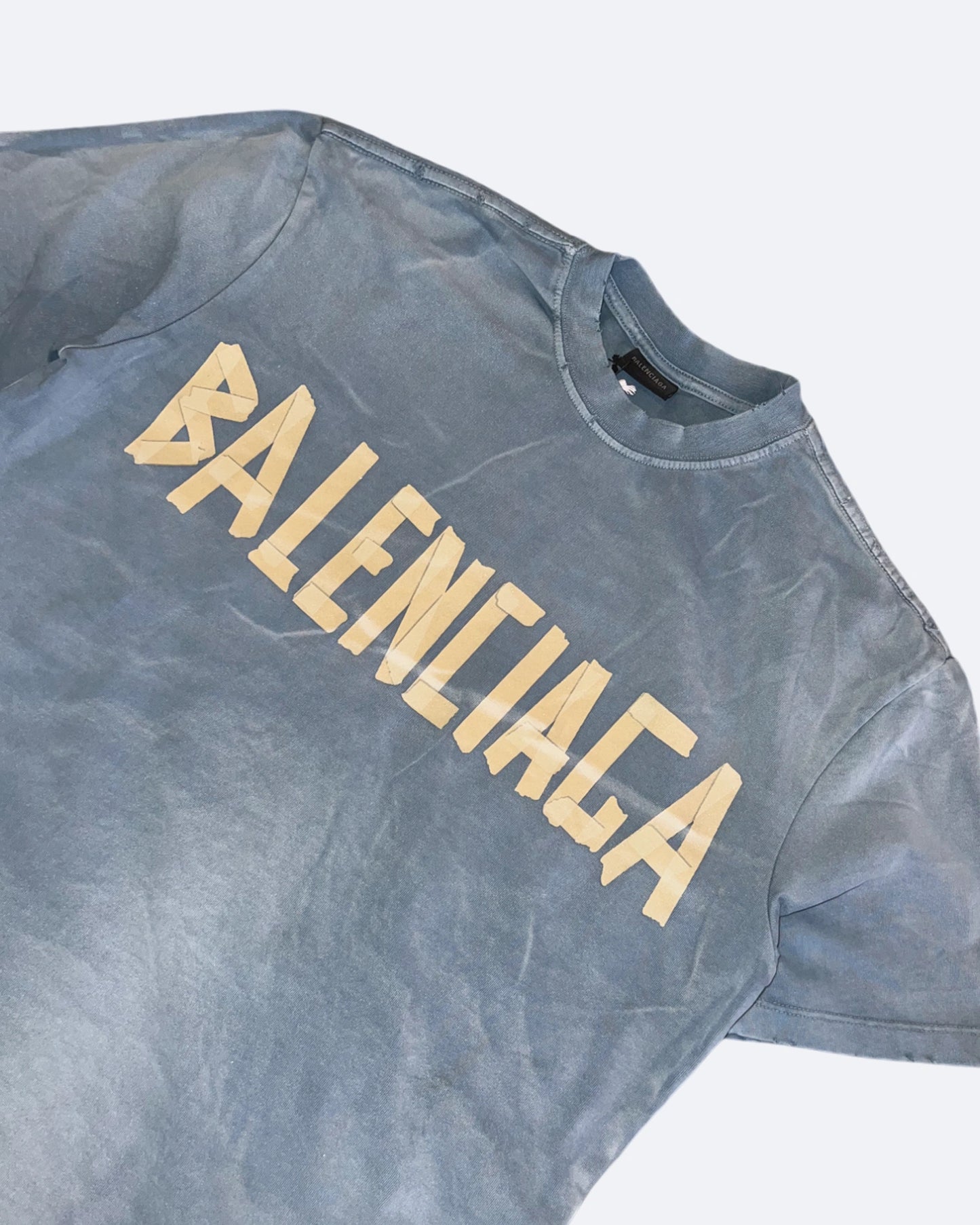 Balenciaga - Yellow Tape T-Shirt - Washed Out Blue