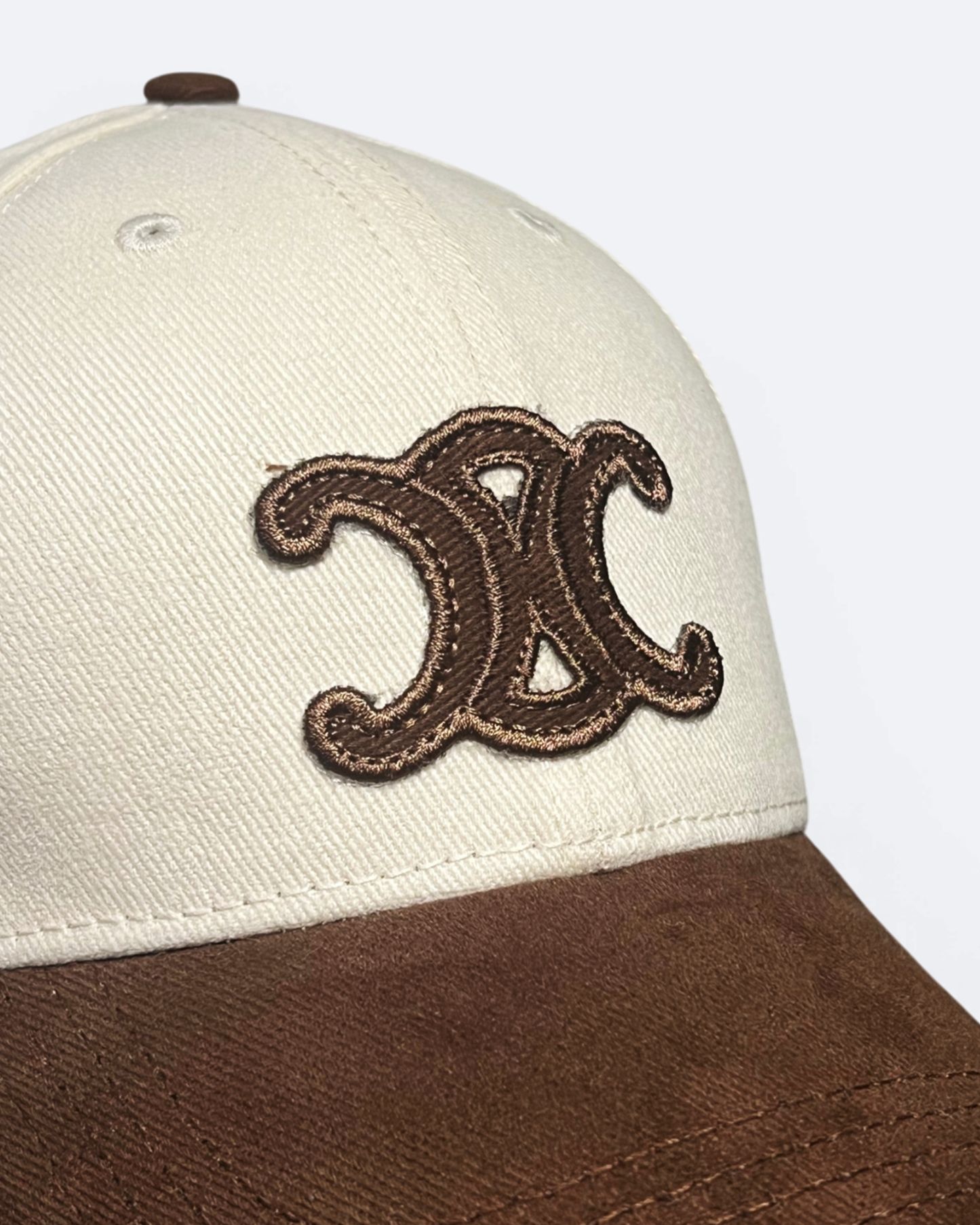 Celine - Logo Embroidery Cap - Cream/Brown