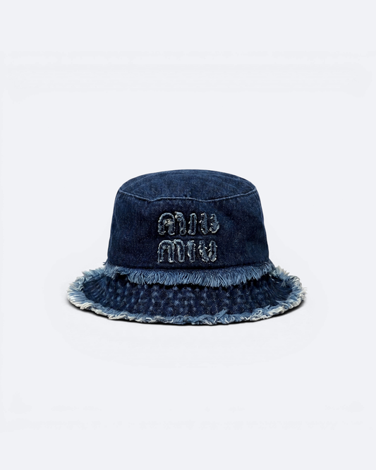 Miu Miu - Distressed Denim Bucket Hat - Dark Blue