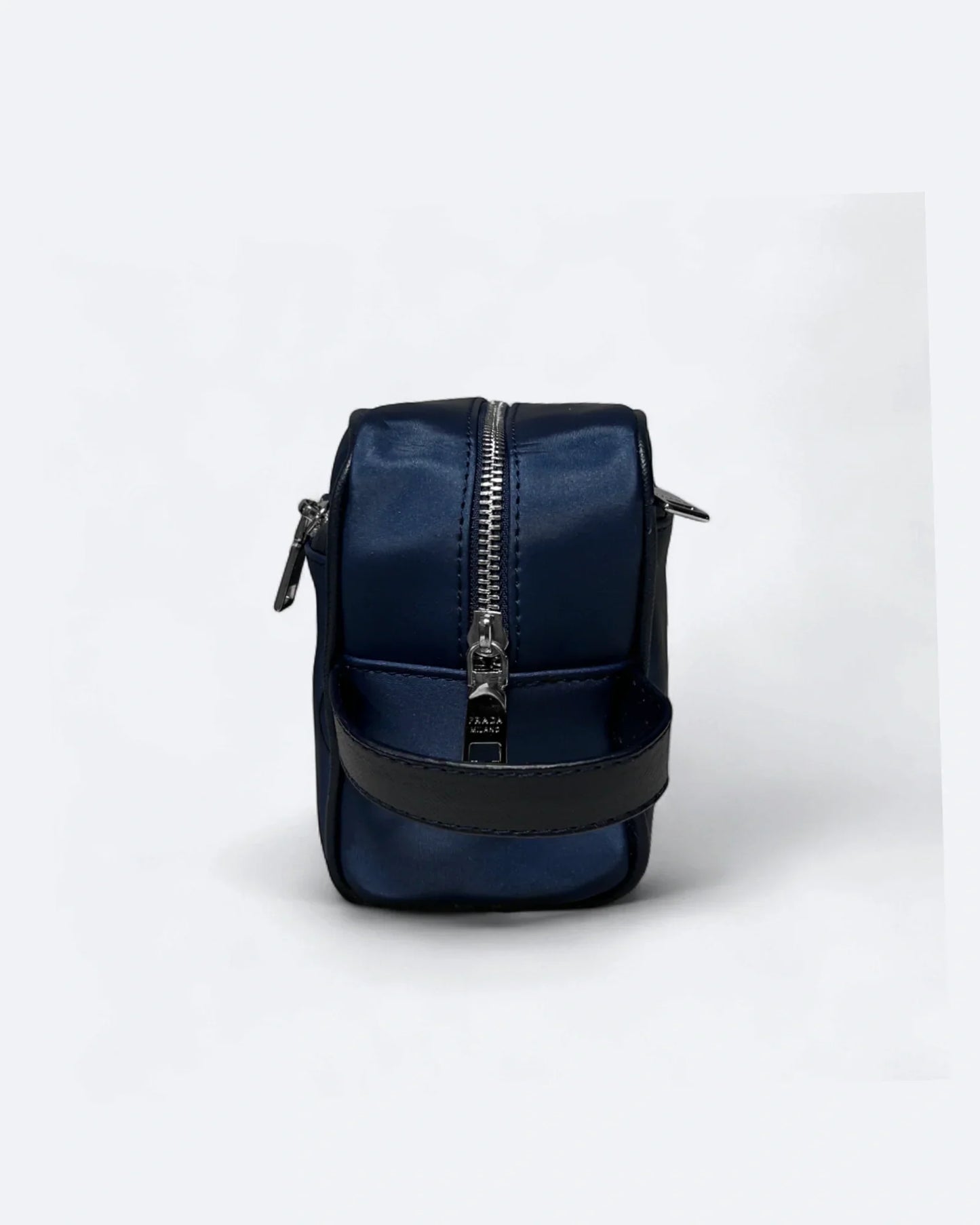 Prada - Logo Plate Hand Pouch Bag - Blue