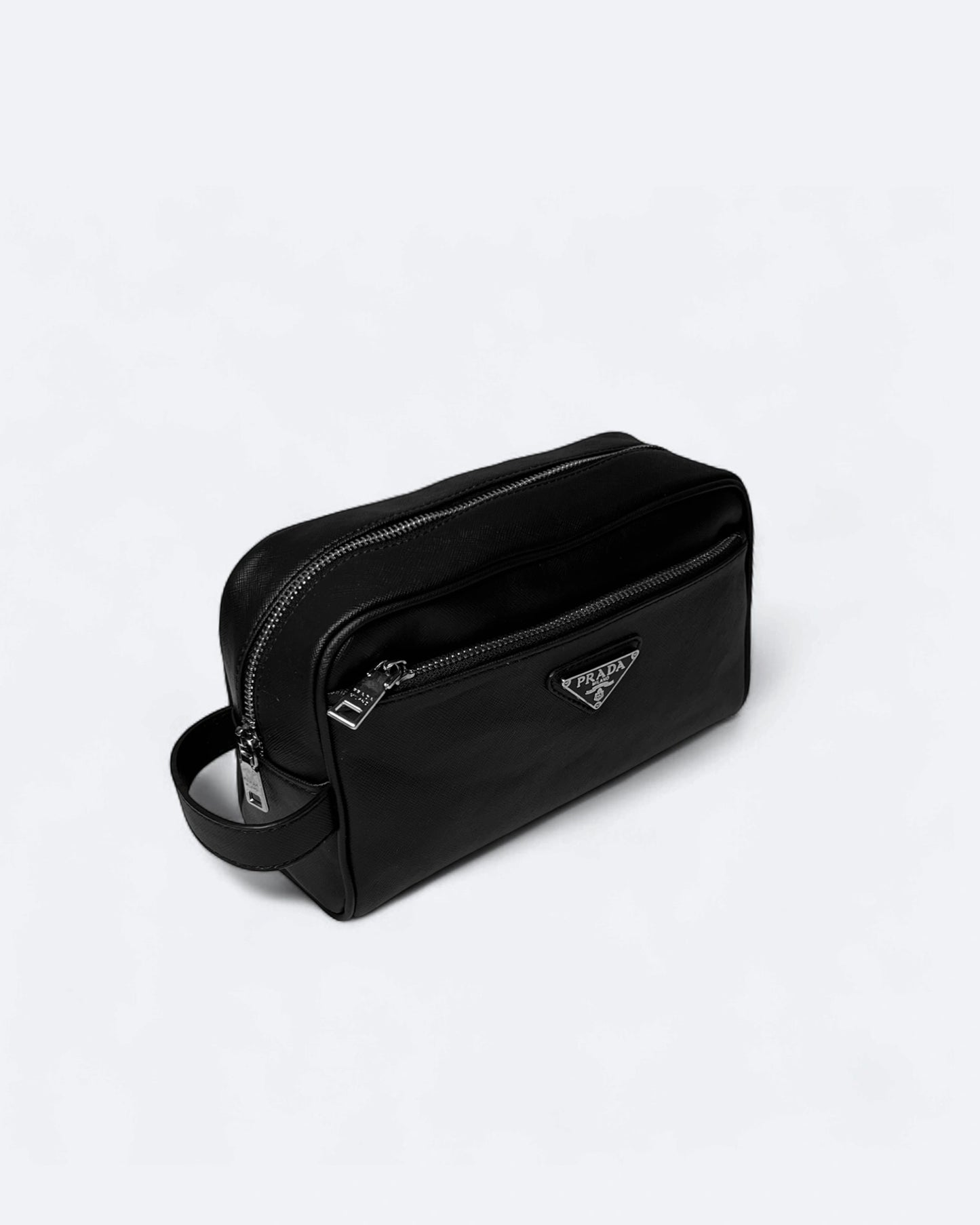 Prada - Logo Plate Hand Pouch Bag - Black