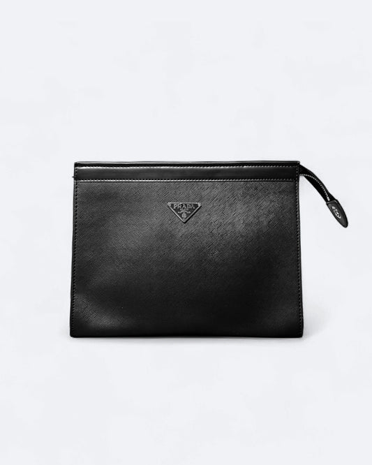 Prada - Logo Plate Clutch - Black