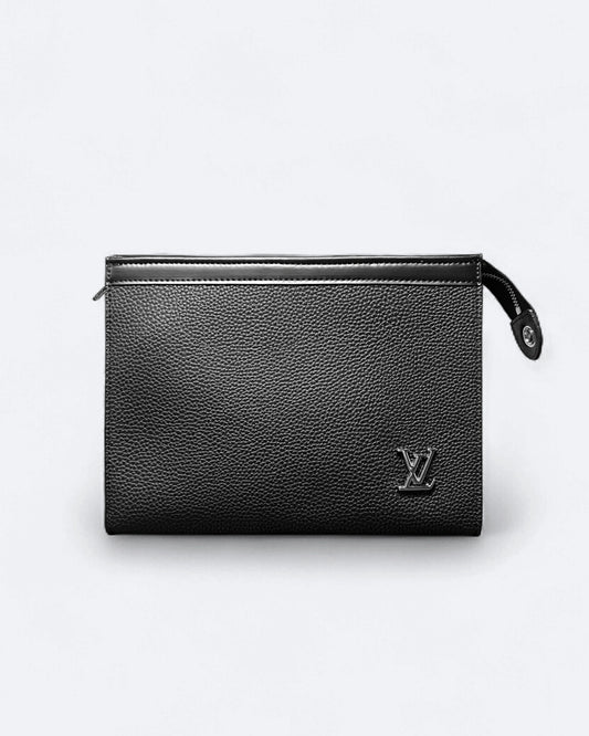 LVTN - Silver Monogram Leather Clutch - Black