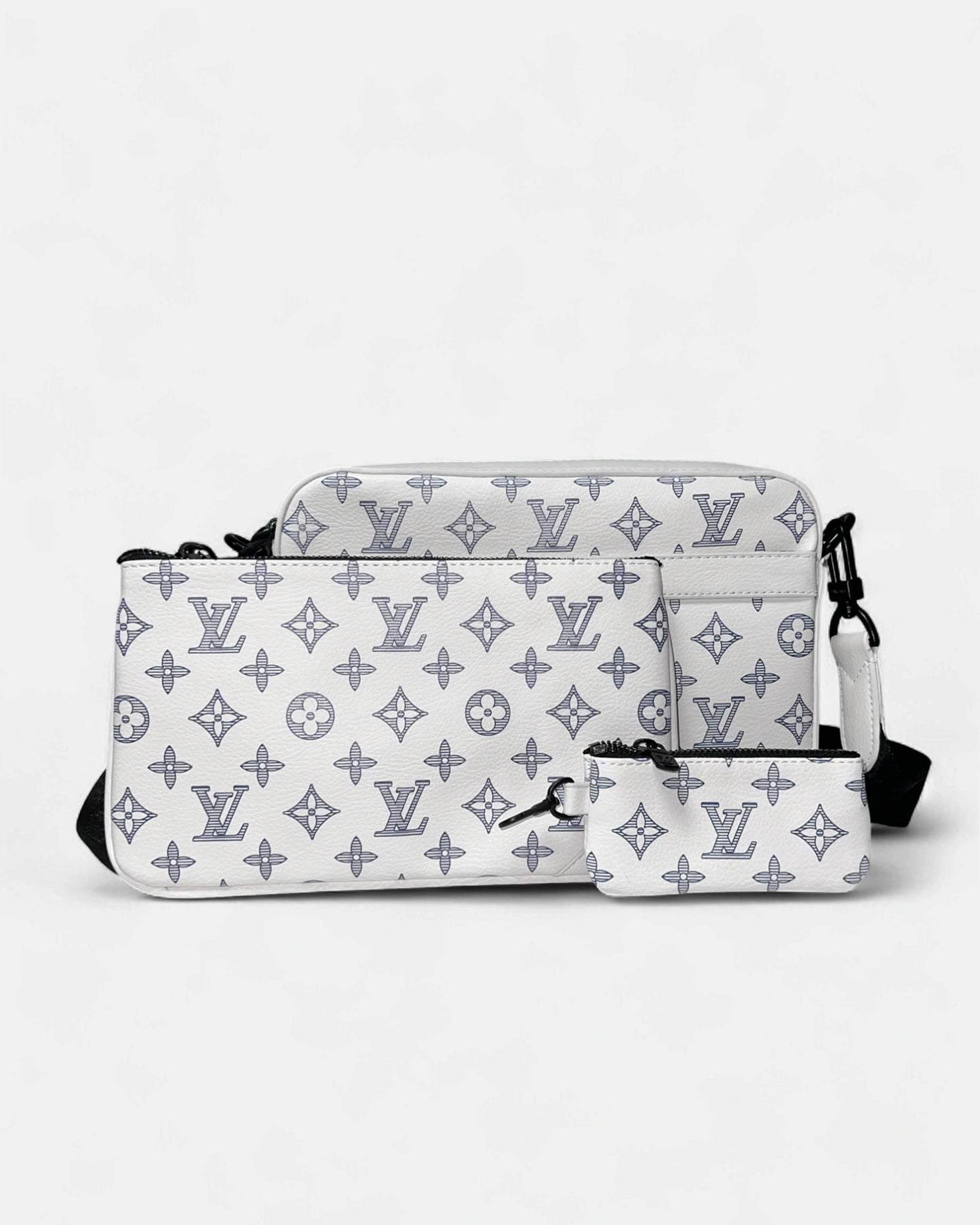 LVTN - Monogram Pattern Trio Set Bags - White/Dark Blue