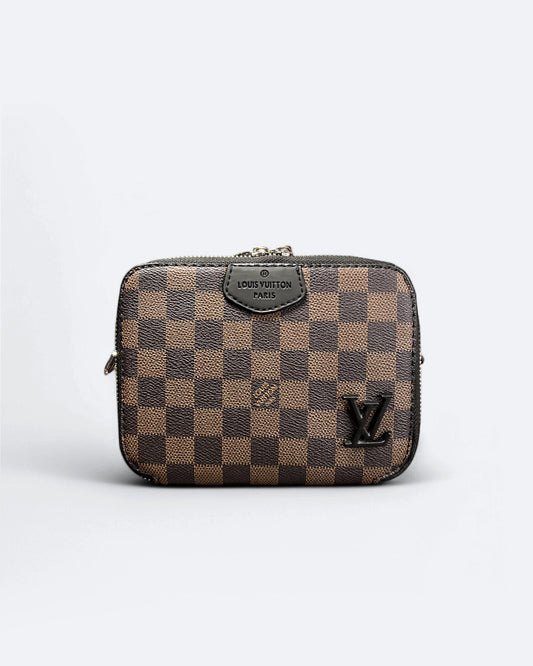 Louis Vuttion - mini taška s Damier vzorom - hnedá