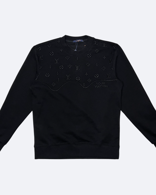 LVTN - Wave Pattern Embroidery Sweatshirt - Black