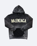 Balenciaga - Yellow Tape Distressed Hoodie - Washed Black