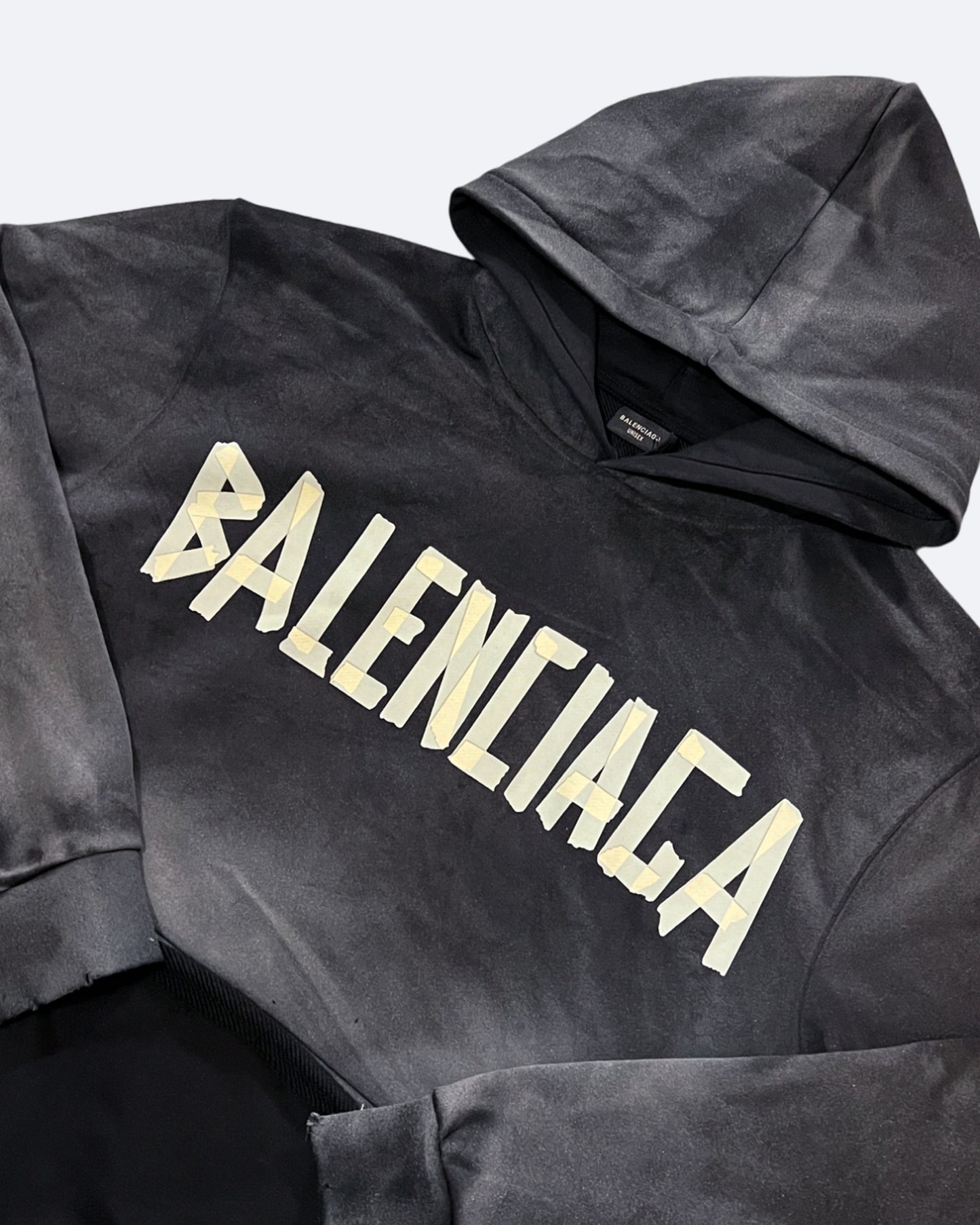 Balenciaga - Yellow Tape Distressed Hoodie - Washed Black