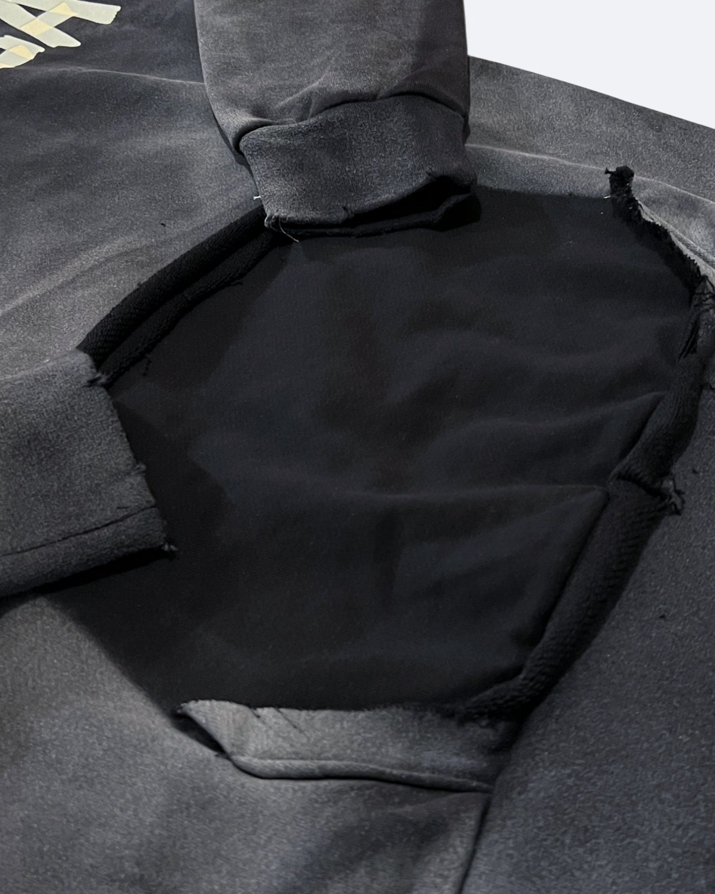 Balenciaga - Yellow Tape Distressed Hoodie - Washed Black