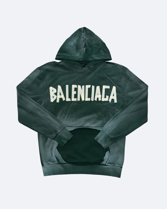 Balenciaga - Yellow Tape Distressed Hoodie - Washed Green