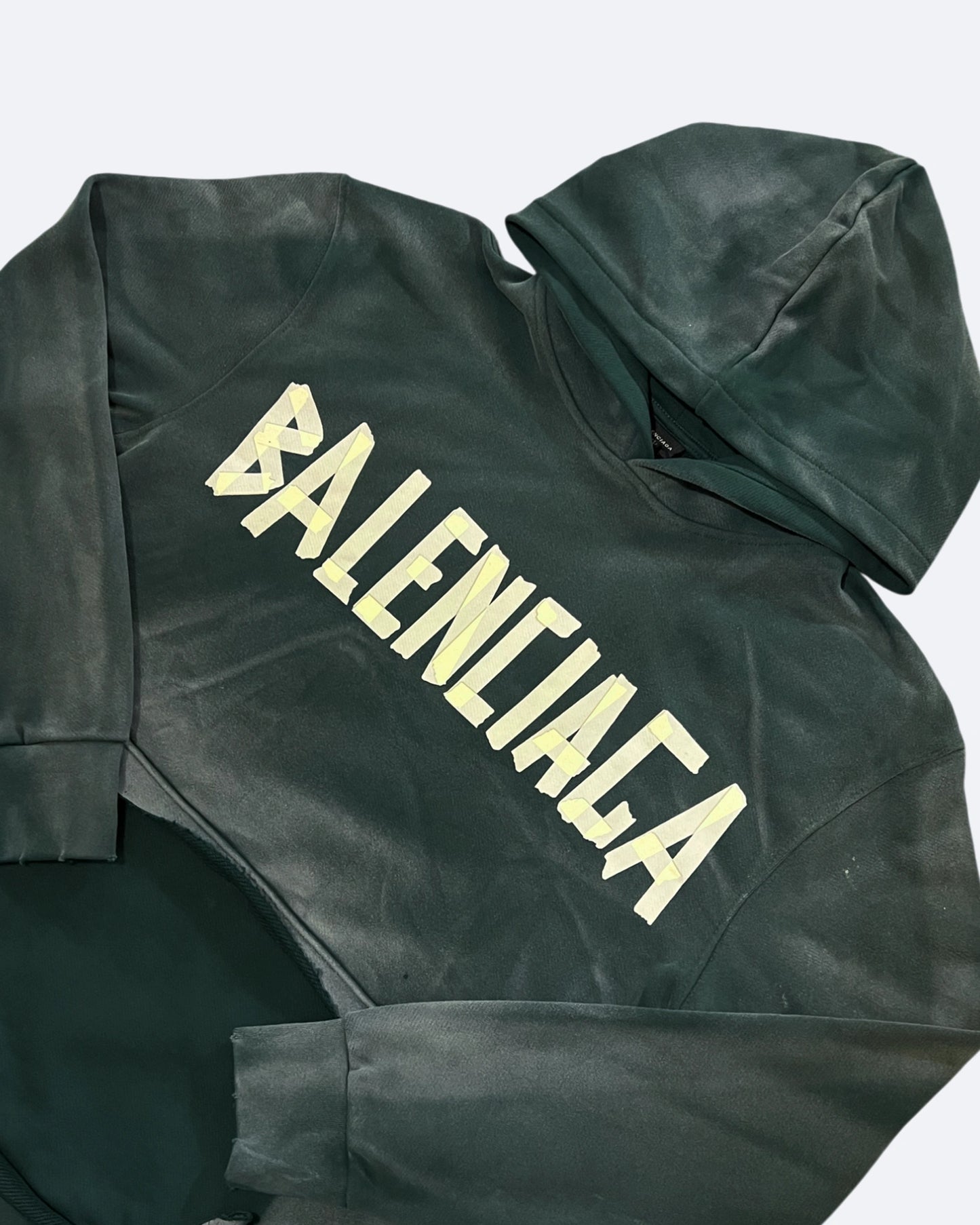 Balenciaga - Yellow Tape Distressed Hoodie - Washed Green