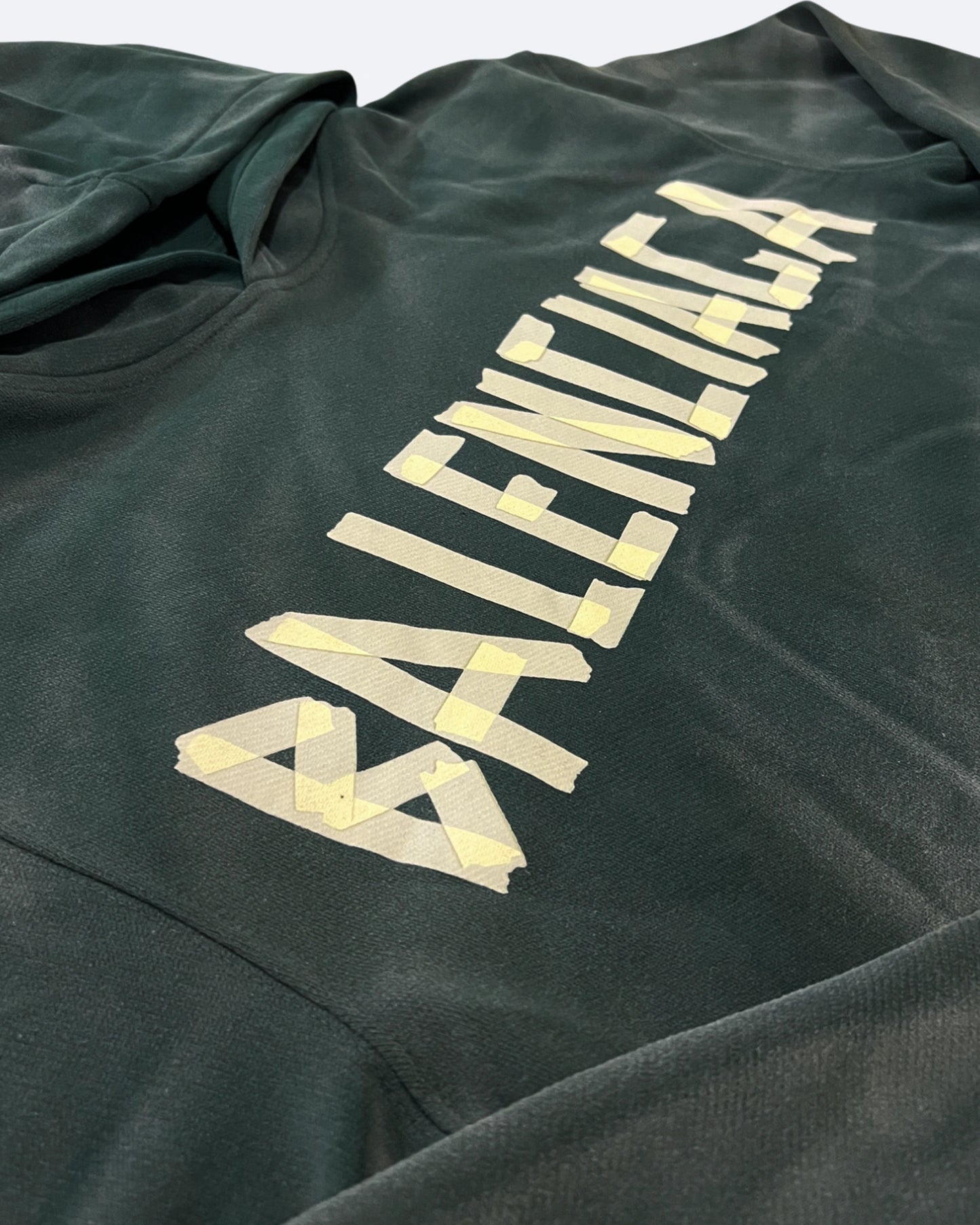 Balenciaga - Yellow Tape Distressed Hoodie - Washed Green