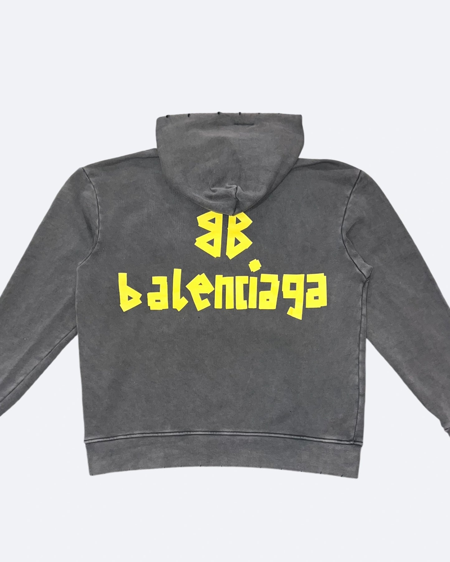 Balenciaga - Yellow Tape Distressed Hoodie - Washed Gray