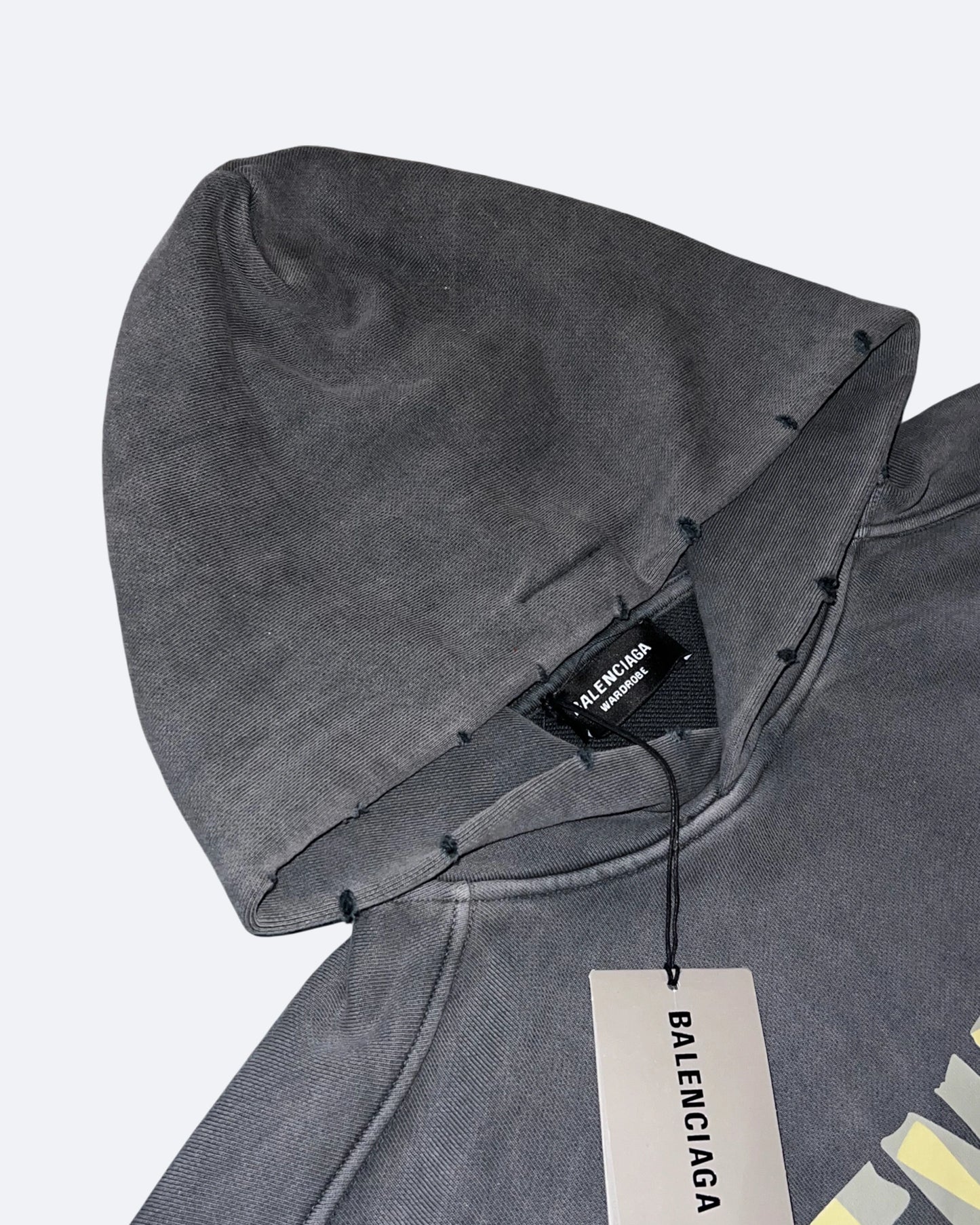 Balenciaga - Yellow Tape Distressed Hoodie - Washed Gray