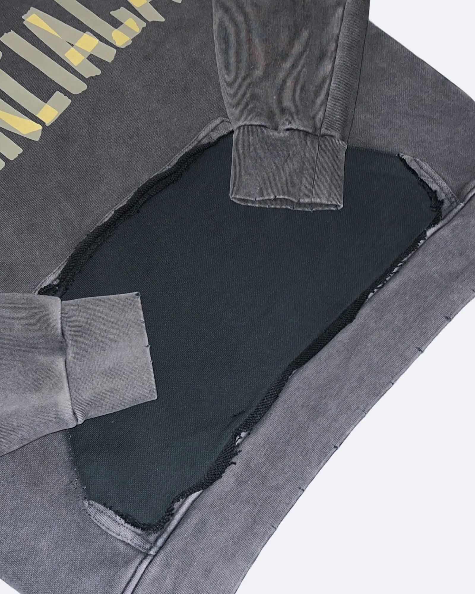 Balenciaga - Yellow Tape Distressed Hoodie - Washed Gray