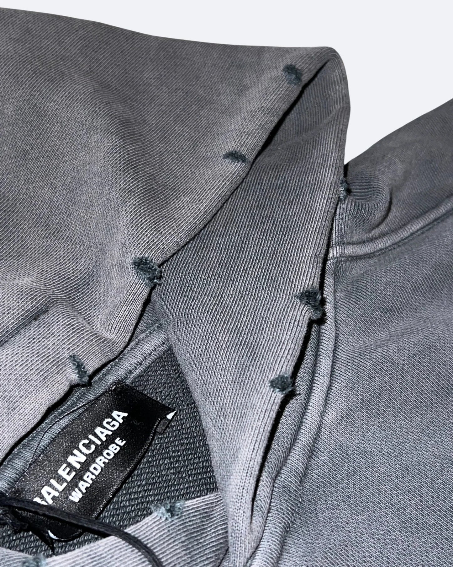 Balenciaga - Yellow Tape Distressed Hoodie - Washed Gray