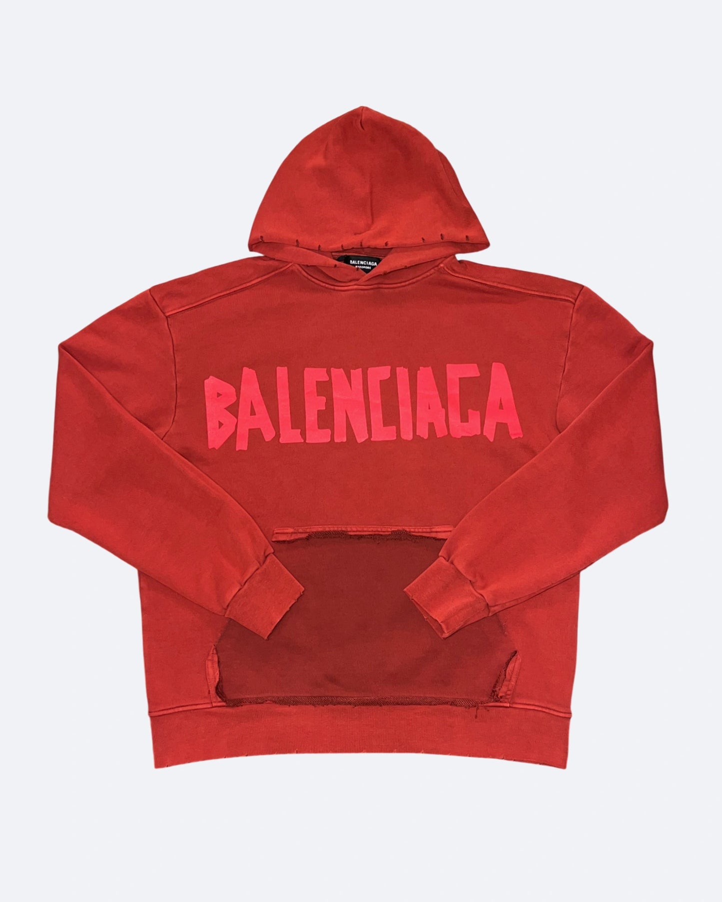 Balenciaga - Red Tape Distressed Hoodie - Washed Red