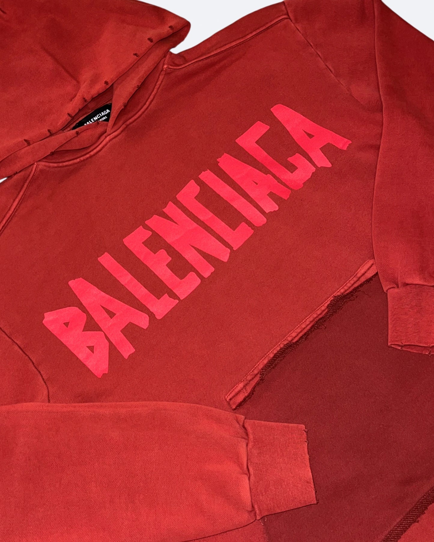 Balenciaga - Red Tape Distressed Hoodie - Washed Red