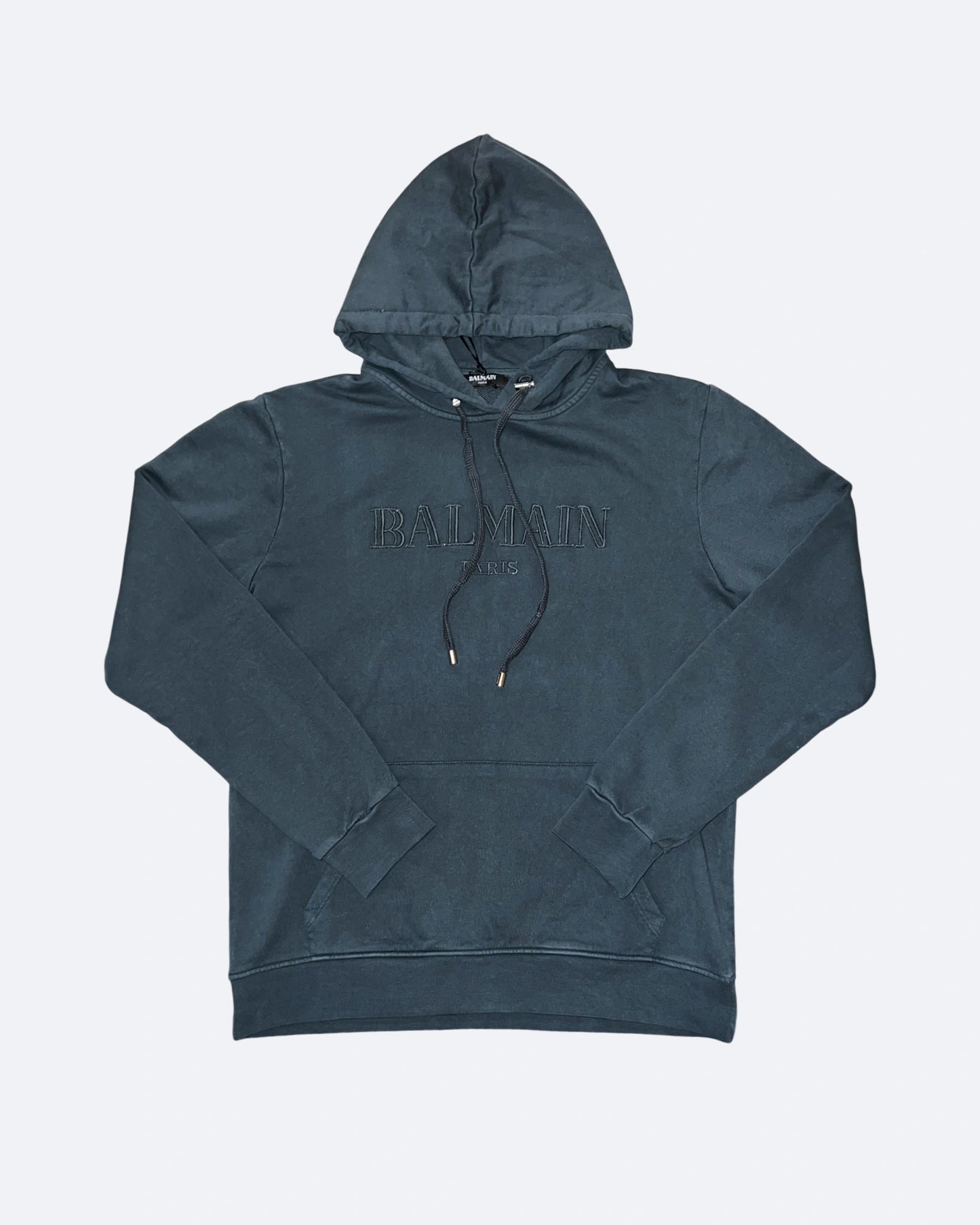 Balmain - Logo Embroidery Hoodie - Slate Blue