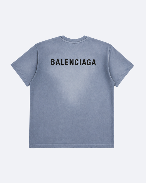 Balenciaga - Classic Logo Distressed T-Shirt - Light Blue