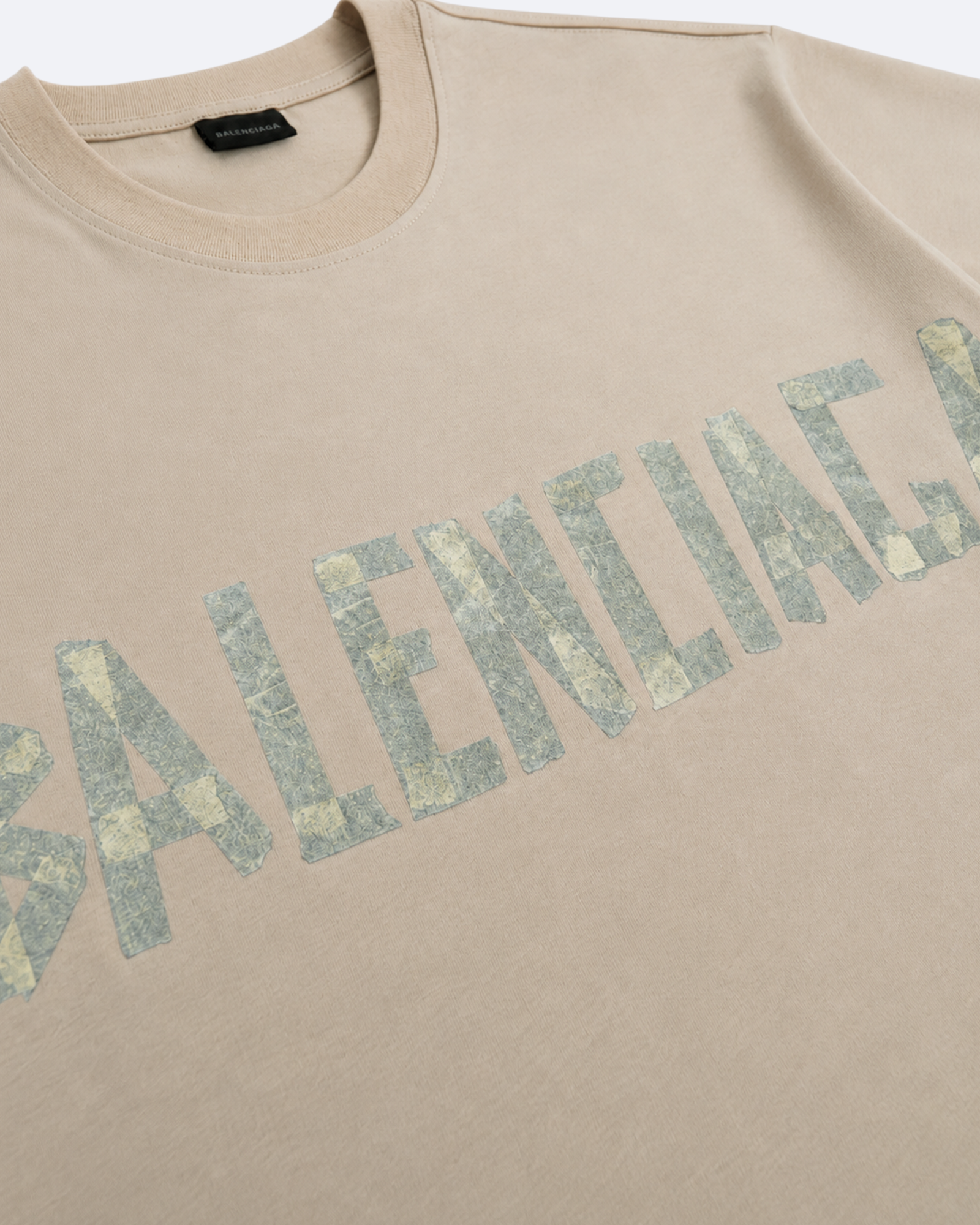 Balenciaga - Yellow Tape Logo T-Shirt - Beige