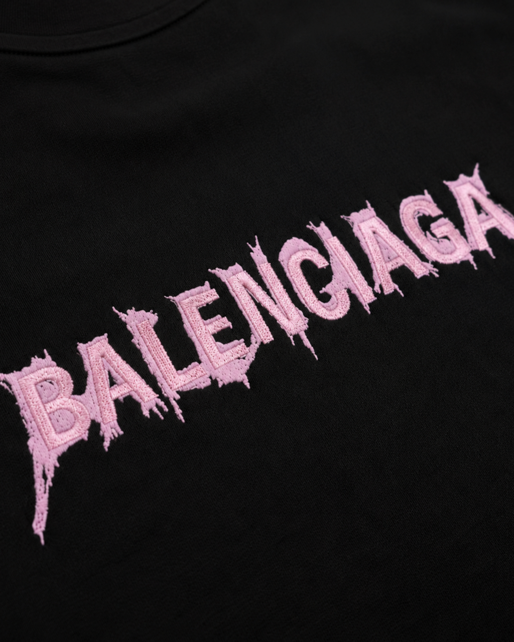 Balenciaga - Sticky Pink Logo Distressed T-Shirt - Black