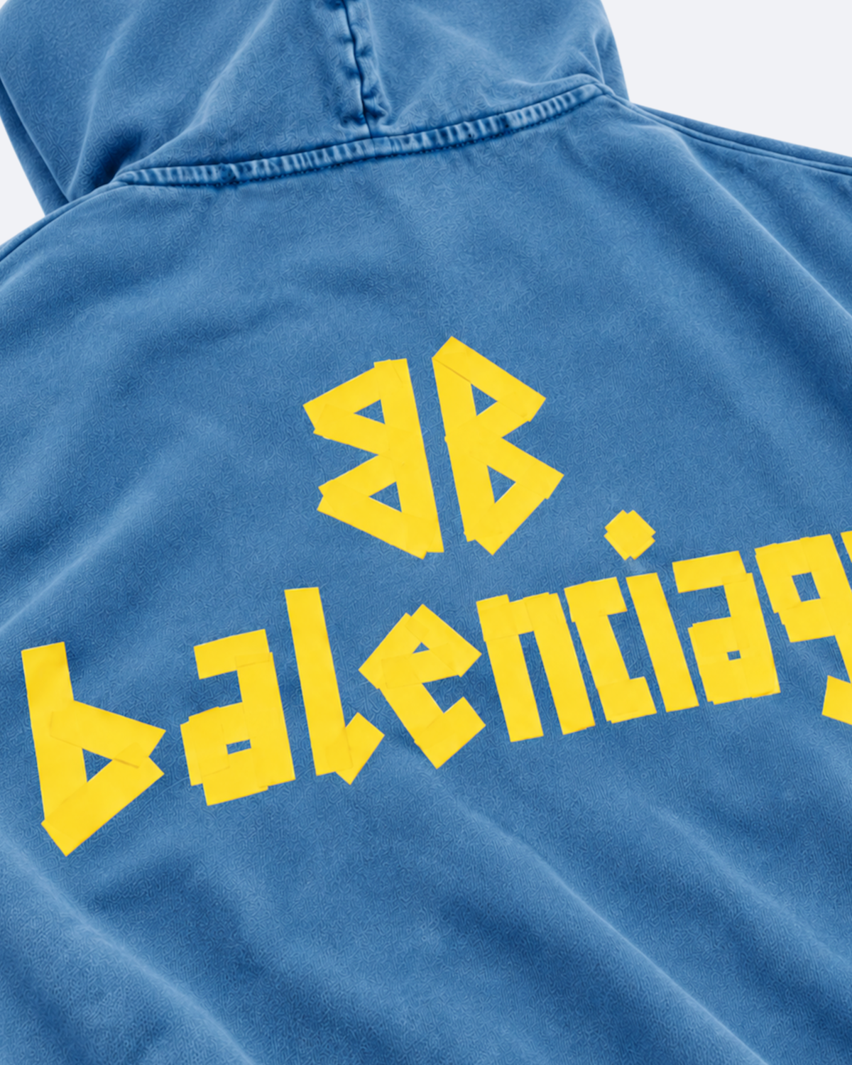 Balenciaga - Yellow Tape Logo Distressed Hoodie - Blue