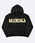 Balenciaga - Yellow Tape Logo Distressed Hoodie - Black